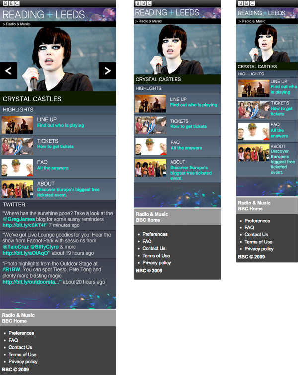 BBC at Reading + Leeds mobile site